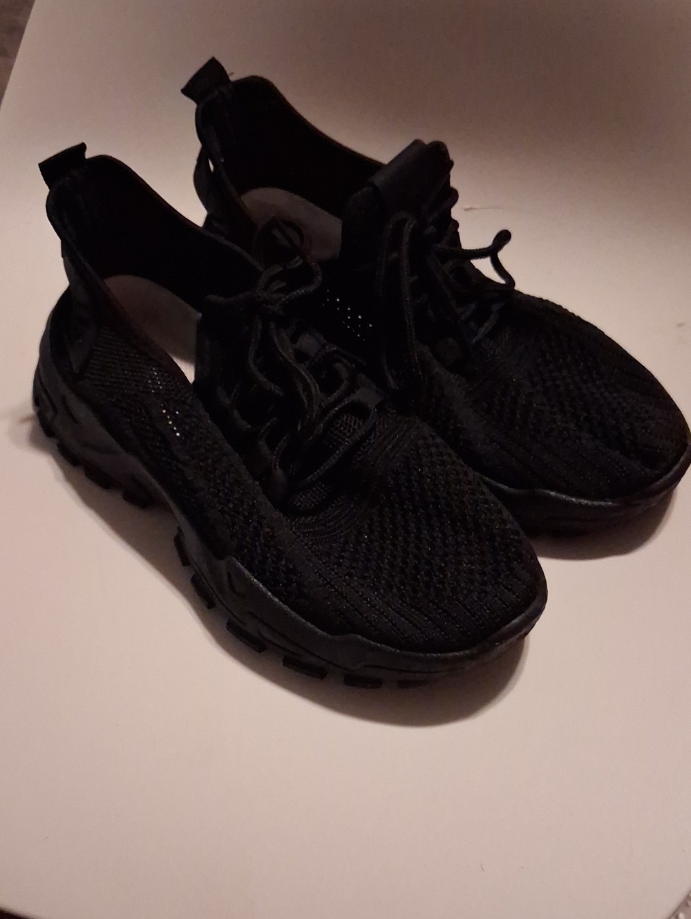 Kids Black Slip-On Knit Lace-Up Sneakers